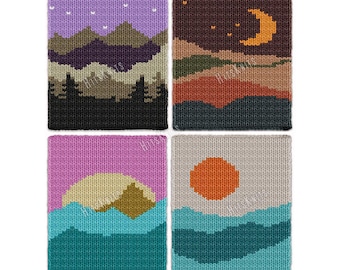 Landscape Bundle of 4 Finger Knit Patterns - Sunrise Sunset moonlight crescent - Chunky Blanket - Xmas afghan Super Bulky Jumbo yarn throw
