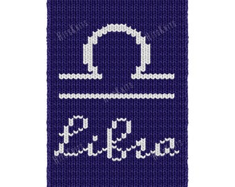 Libra Finger Knitting Blanket Pattern, Zodiac Graphghan Throw PDF, Astrology Colorwork Chart 30x90