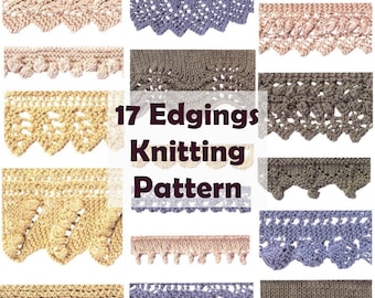 17 edgings PDF knitting patterns simple knit edgings lace borders bobble textural edgings horisontal vertical edge pikot garter stitch puff