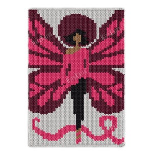 Rosa fjärilsfilt - Stickmönster PDF - Stickad filt med intarsiamotiv - Twin XL-storlek Jumbo 7-garnsfilt