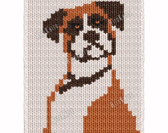Boxer Dog Chunky Blanket - Knitting Pattern PDF - Knit Blanket intarsia afghan - colorwork bulky rug - Jumbo 7 yarn super finger throw