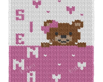 Padrão de tricô para manta de bebê Sienna, manta com nome de ursinho de pelúcia para berçário, manta grossa para menina, 31 pontos x 64 carreiras (PDF)