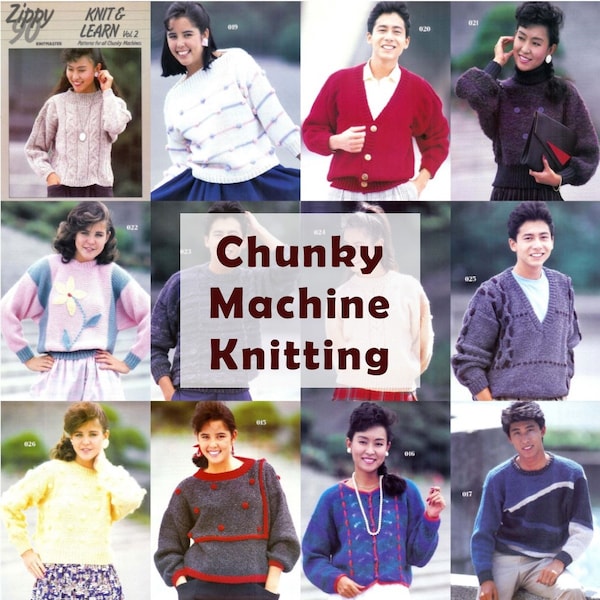 Vintage Magazine "Zippy 90, Knit & Learn Vol.2, Knitmaster" patterns for all chunky knitting machines, bulky yarns, womens mens knitwears
