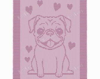 EASY Blanket Knitting Pattern, Cute Pug Dog Knit and Purl Crib Throw, Textured Baby Blanket, No Chart tutorial, PDF digital download