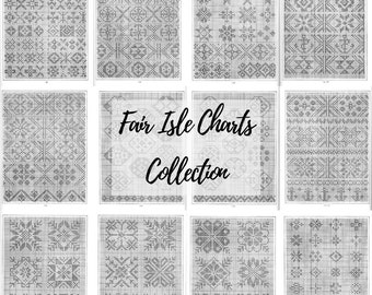 Fair isle charts collection traditional fairisle knitting patterns Vintage 90s Book 67 pages Schemes Diagrams norvegian sweden scandinavian