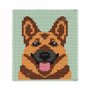 German Shepherd Dog Chunky Blanket - Knitting Pattern PDF - Knit dog intarsia motif afghan - Twin size Jumbo 7 yarn pet lover finger throw