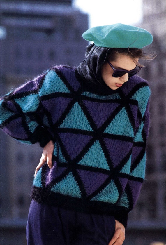 Womens Mohair Sweater PDF Knitting Pattern Intarsia Diamond