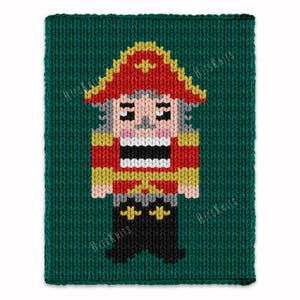 Christmas Chunky Blanket - Hand Finger Knitting Pattern - Toy soldier The Nutcracker motif Knit Kids afghan Bulky Jumbo 7 yarn throw