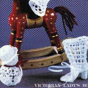 Vintage 80s crochet pattern christmas victorian lace ornaments ladys boot bungle and horn snowman PDF instructions tree trims decorations image 2