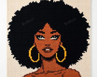 Afro Grace SC Single Crochet Pattern - 90 x 90 stitches - Black Women Intarsia Colorwork Panel - Instant Download PDF