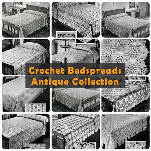 14 Bedspreads PDF crochet patterns antique 30s bedcover blanket afghan mosaic square motif throw old magazine digital download large plaids