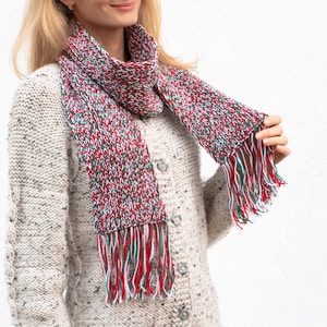 KNITTING PATTERN Christmas merino scarf easy beginner pdf pattern knit wool scarf instant digital download handknit long fringe scarf knit