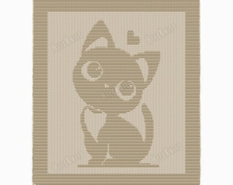 Cute Cat blanket Knitting Pattern - Knit & Purl only - Kitty Newborn Baby bedspread throw - easy beginner-friendly tutorial