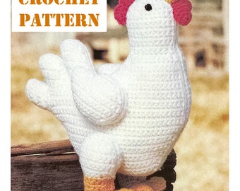 White rooster Easy crochet pattern 13" tall Easter decoration soft toy amigurumi kids chick bird childrens chicken PDF digital instructions