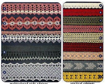 14 crochet edgings PDF crochet pattern multicolored wide borders vertical edges 90s vintage tutorial digital download pillow towel curtains