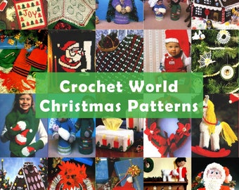 Big collection of Christmas patterns PDF Vintage magazine Crochet world 90s family gifts Christmas Stocking Tree Trims Santa Wreath Ornament