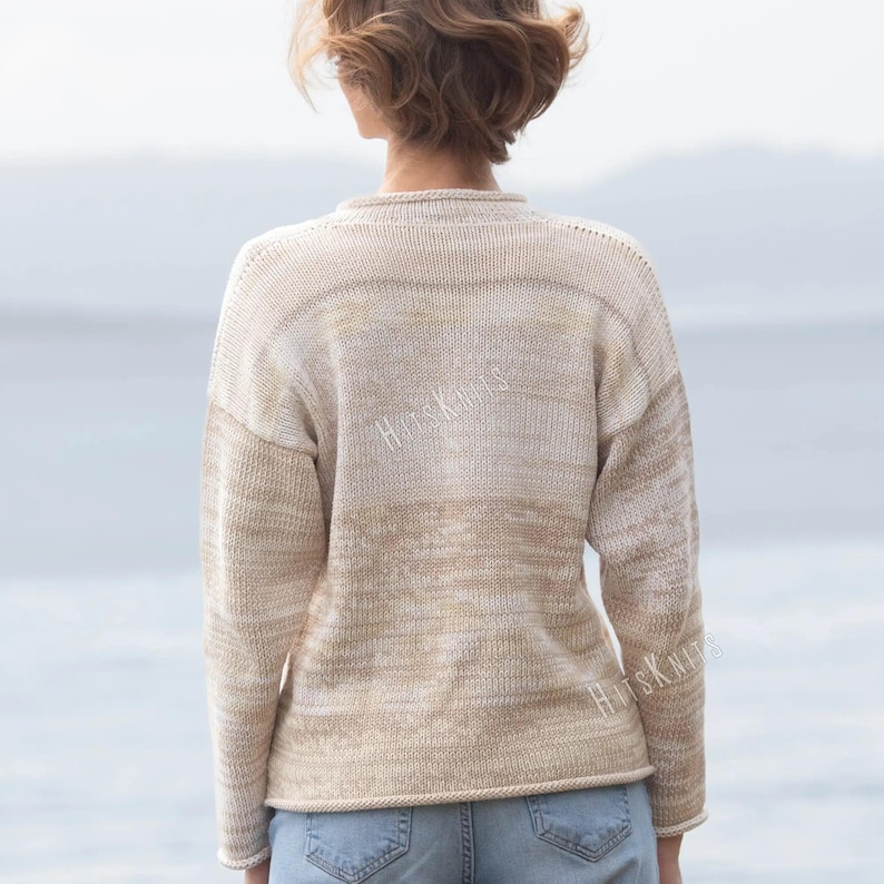 Easy knit womens sweater - PDF knitting pattern - flat bottom up rolled edge neck pullover worsted weight or sport yarn digital download image 5