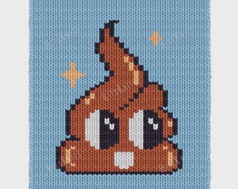 Poop Emoji Finger Knitting Pattern, Funny Graphghan Blanket PDF, Kawaii Colorwork Chart 38x78