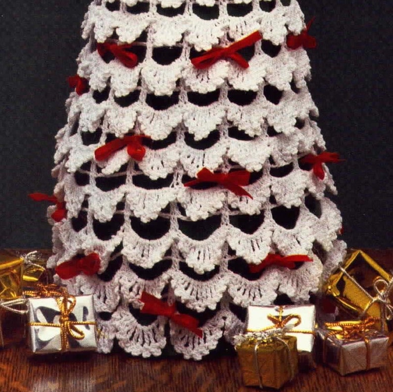 Vintage crochet pattern white lace christmas tree xmas decoration holiday table decor crochet hook size 7 cotton yarn PDF file instructions image 4