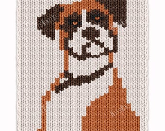 Boxer Dog Chunky Blanket - Knitting Pattern PDF - Knit Blanket intarsia afghan - colorwork bulky rug - Jumbo 7 yarn super finger throw