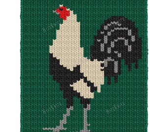 Rooster Finger Knitting Pattern, Chunky Jumbo Yarn Blanket, Farmhouse Colorwork Graphghan Chart, Country Throw Decor PDF