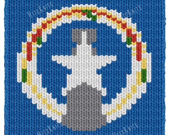 Northern Mariana Islands Flag Finger Knitting Pattern, Chunky Graphghan Blanket 33 loops x 59 rows, CNMI Latte Stone Star PDF