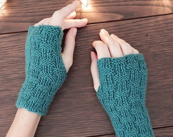 Easy KNITTING PATTERN Knit Fingerless Gloves Checker Stitch