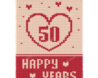 50th Anniversary Finger Knitting Pattern, Happy 50 Years Graphghan Chart 37x100, Chunky Blanket PDF