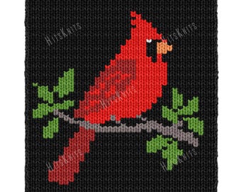 Red Cardinal Finger Knitting Pattern, Chunky Jumbo Yarn Blanket Graphghan, Christmas Winter Chart 38 loops x 78 rows PDF