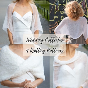 Set of 4 KNITTING PATTERN thin mohair shawl pattern bundle shrug wedding scarf pdf pattern hand knit bridal wrap combo digital download