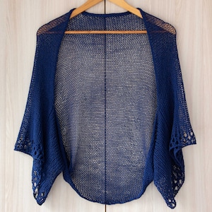 KNITTING PATTERN women summer wrap easy knit pdf pattern cotton organic shrug oversize loose sheer bolero sweater crop short sleeve jacket