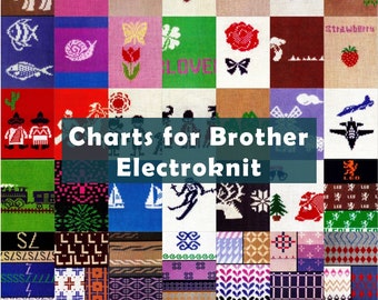 PDF Charts for Brother Electroknit Machine knitting patterns Electronic schemes diagrams knit fair isle single motif vintage book digital