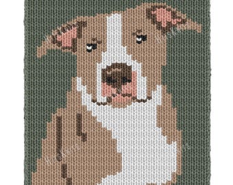 American Pit Bull Terrier Finger Knitting Pattern, Dog Blanket 37 loops x 78 rows, Chunky Graphghan PDF