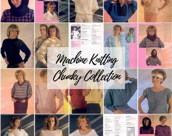 Machine knitting 16 patterns, magazine 80s "Brother Chunky Collection" GAUGE 9mm PDF digital download womens mens sweaters tops cardigans