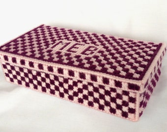 Monogrammed Trinket Box with Hinged Lid - Organizer for kids and adults Plastic Canvas e-Pattern Instant Download