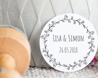 Stempel Blumenranke vintage rund // personalisiert mit Namen & Hochzeitsdatum // Hochzeitslogo // Einladung