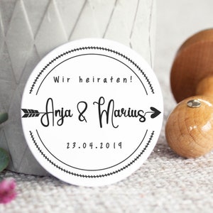 Personalisierter Hochzeitsstempel Logo Pfeil // rund // Holzstempel // Save the date // Einladung