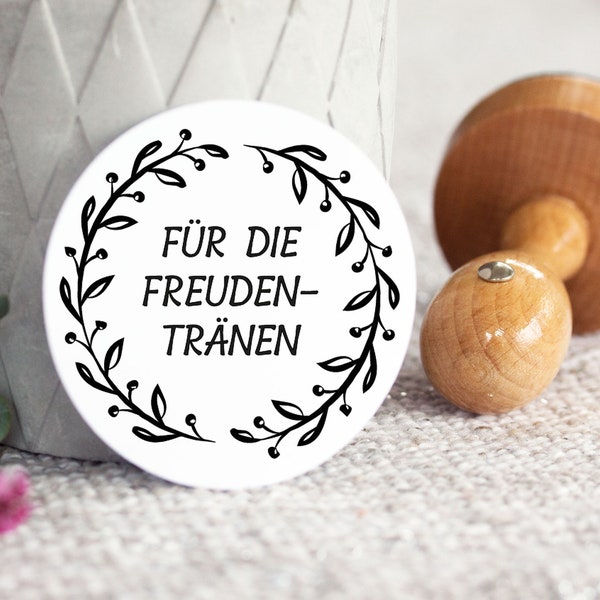 Hochzeitsstempel // Für Freudentränen // rund // Greenery // Blätterranke // Vintage // tears of joy