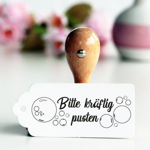 Holzstempel // Bitte kräftig pusten // Für Seifenblasen Hochzeit // wedding bubbles // Seifenblasenanhänger