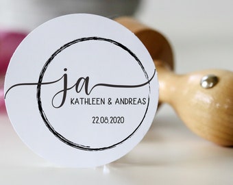 Personalisierter Hochzeitsstempel rund swirl // mit Namen & Hochzeitsdatum // Hochzeitslogo // Einladung