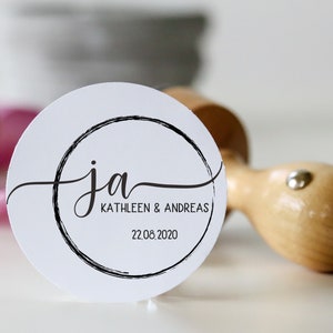 Personalisierter Hochzeitsstempel rund swirl // mit Namen & Hochzeitsdatum // Hochzeitslogo // Einladung