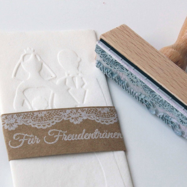 Stempel Freudentränen Taschentücher Hochzeit Banderole // Weddingpapeterie // Holzstempel // Vintageschrift // Spitze