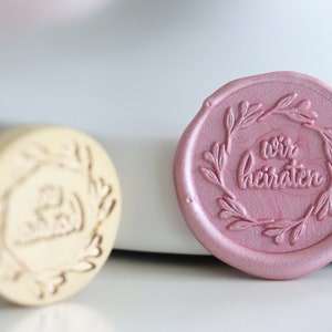 10 Wachssiegel &quot;wir heiraten&quot; Ranke // Hochzeitseinladung // Save the date // rund 25mm Durchmesser // Hochzeitsmotiv // Petschaft // Siegel
