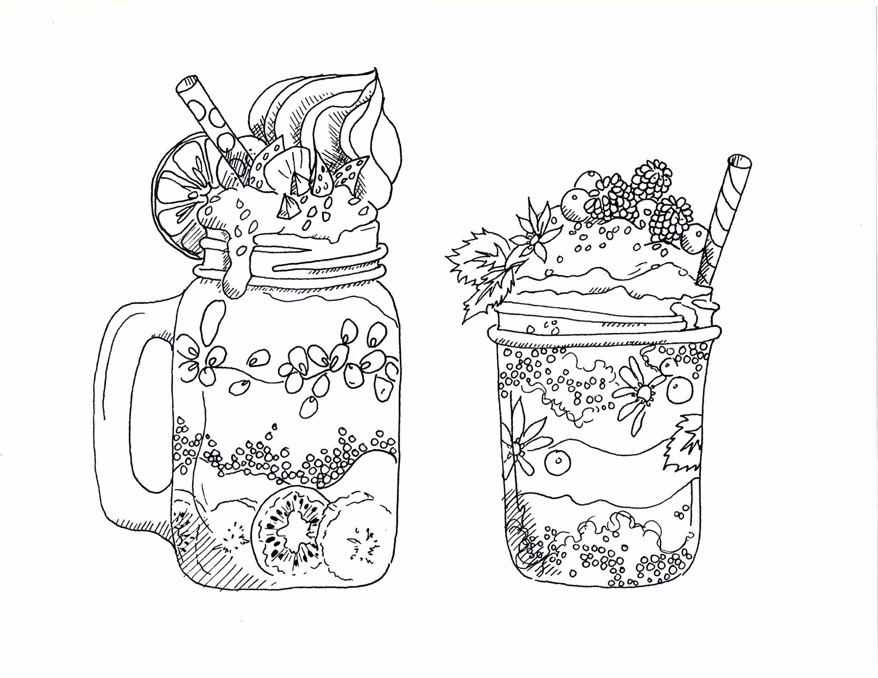 Art Coloring Pages for Adults, Smoothie Mugs, Foodie Printable Instant Down...