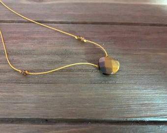 Tiger Eye & Tourmaline Silk Cord Necklace ~ Gold Fill ~ Knotted Cord Necklace ~ Gemstone Necklace ~ Bridesmaid Necklace ~ Gift for Her