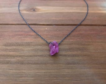 Raw Pink Tourmaline Floating Stone Necklace ~ Oxidized Sterling Silver ~ Rough Tourmaline ~ October Birthstone ~ Minimalist Necklace