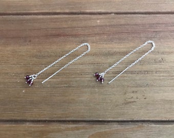 Winter Berries ~ Garnet Cluster Threader Earrings ~ Sterling Silver ~ January Birthstone ~ Birthstone Earrings ~ Minimalist ~ Lightweight