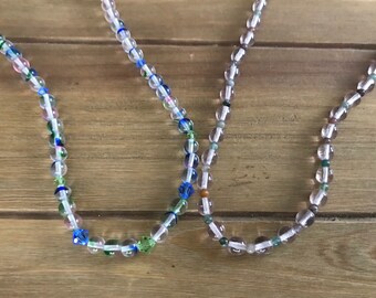 Long Beaded Necklace ~ Glass Beads ~ Agate ~ Swarovski Crystal ~ Sterling Silver ~ Gifts for Her ~ Gifts for Girls ~ Beaded Jewelry