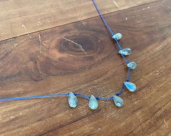 Labradorite Raindrops ~ Labradorite Silk Cord Necklace ~ Sterling Silver ~ Knotted Cord Necklace ~ Gemstone Necklace ~ Minimalist Necklace