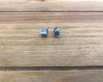 Raw Green Kyanite Studs ~ Stainless Steel Posts ~ Rough Green Kyanite ~ Minimalist Earrings ~ Minimalist Studs ~ Raw Gemstone